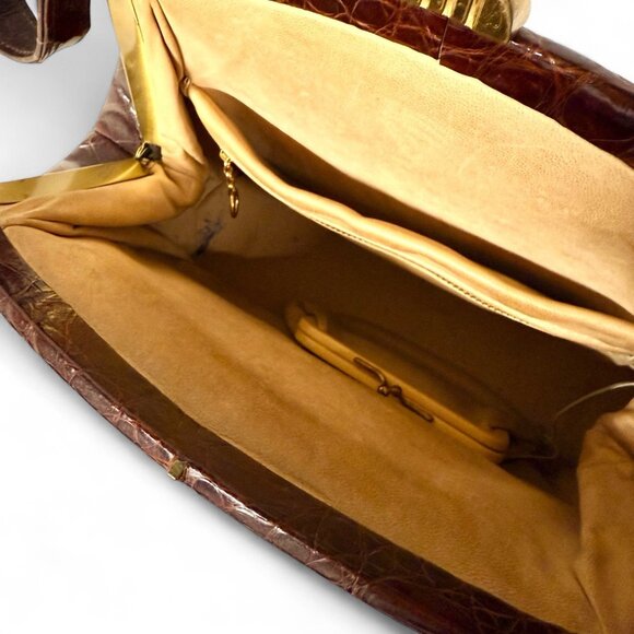 Vintage Alligator Skin Leather Handbag with Coin Purse - Picture 8 of 15